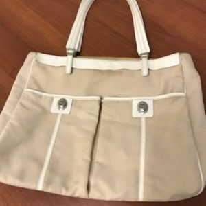 AUTHENTIC TOD'S BEIGE NYLON & LEATHER TOTE BAG